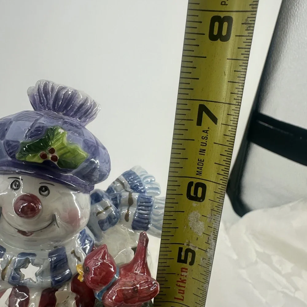 Unbranded Snowman Candle Holder Multicolor Good Ceramic Glass 2-Piece Holiday